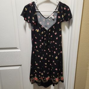 Black Floral Dress with Bow and Cutout Size Medium